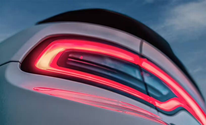 An extreme close-up of a taillamp on a 2023 Dodge Charger.
