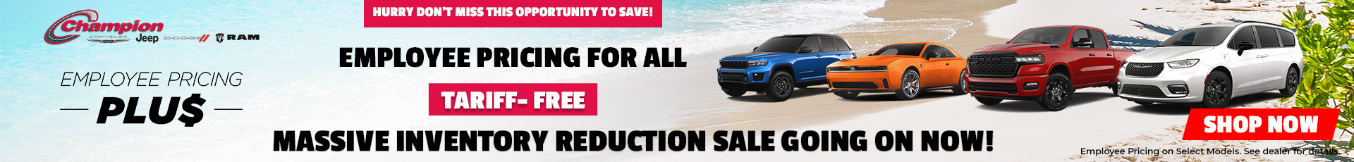 Employee Pricing for All at Champion Chrysler Dodge Jeep RAM